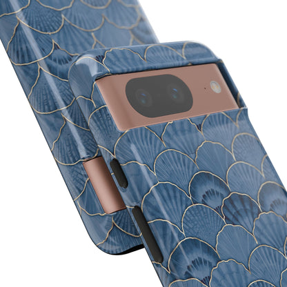 Blue Scallop Phone Case for iPhone Samsung Pixel – Art Deco Fan Gold Luxury Aesthetic - JGUS