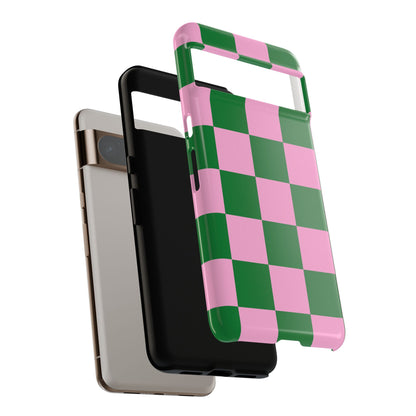 Pink Retro Checkered Phone Case – 90s Aesthetic, Vintage Grid Pattern for iPhone & Samsung - JGUS