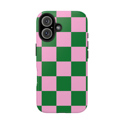 Pink Retro Checkered Phone Case – 90s Aesthetic, Vintage Grid Pattern for iPhone & Samsung