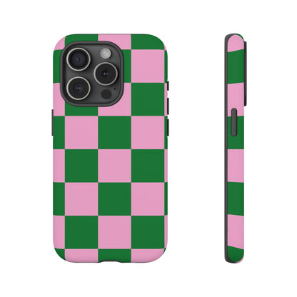 Pink Retro Checkered Phone Case – 90s Aesthetic, Vintage Grid Pattern for iPhone & Samsung - JGUS