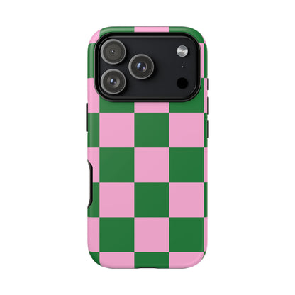 Pink Retro Checkered Phone Case – 90s Aesthetic, Vintage Grid Pattern for iPhone & Samsung - JGUS