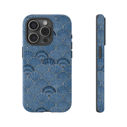 Blue Scallop Phone Case for iPhone Samsung Pixel – Art Deco Fan Gold Luxury Aesthetic - JGUS