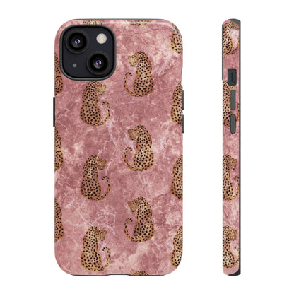 Pink Leopard Print Marble Phone Case – Cute Animal Design for iPhone & Samsung