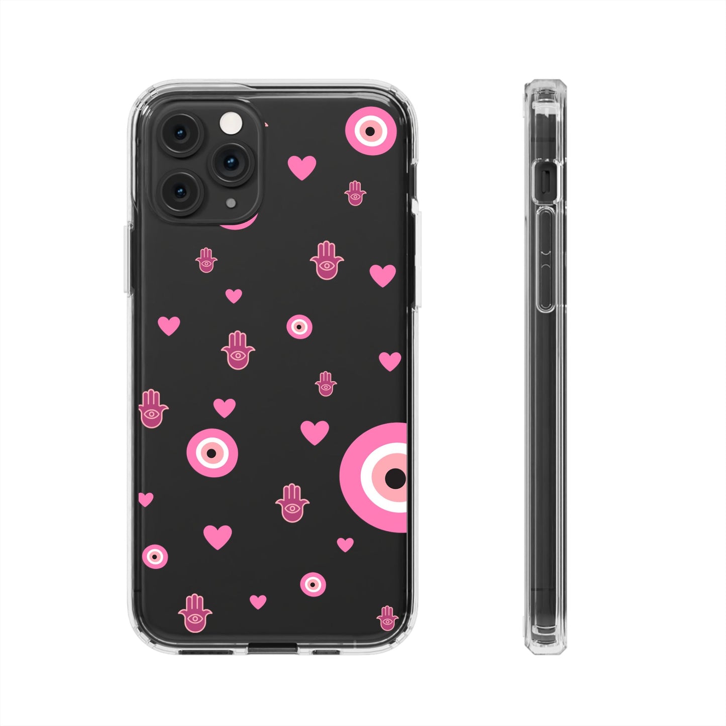 Devil's eye & Pink Hamsa Hand Clear Phone Case