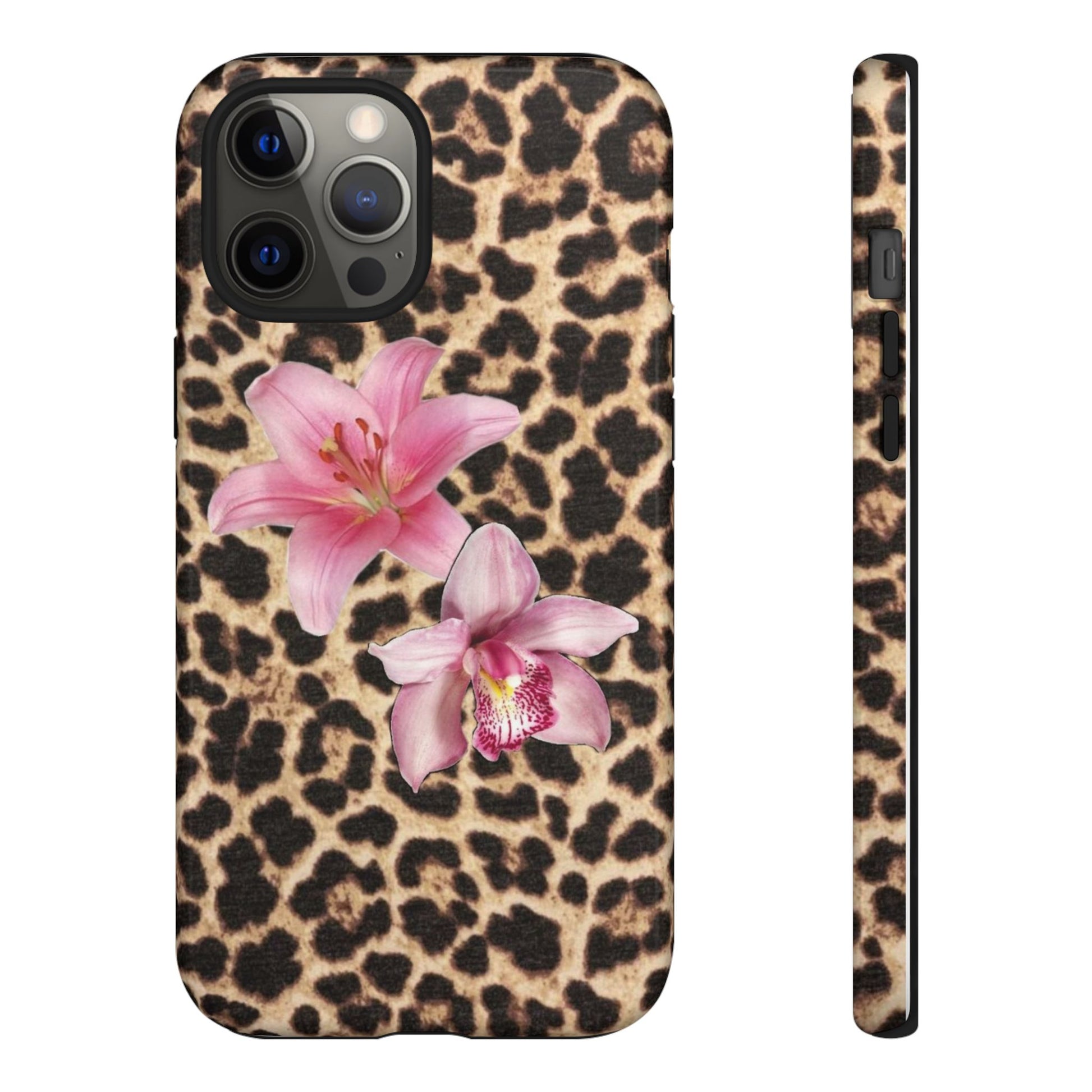 Leopard Print Phone Case with Pink Flowers – Stylish Floral Animal Design for iPhone & Samsung - JGUS
