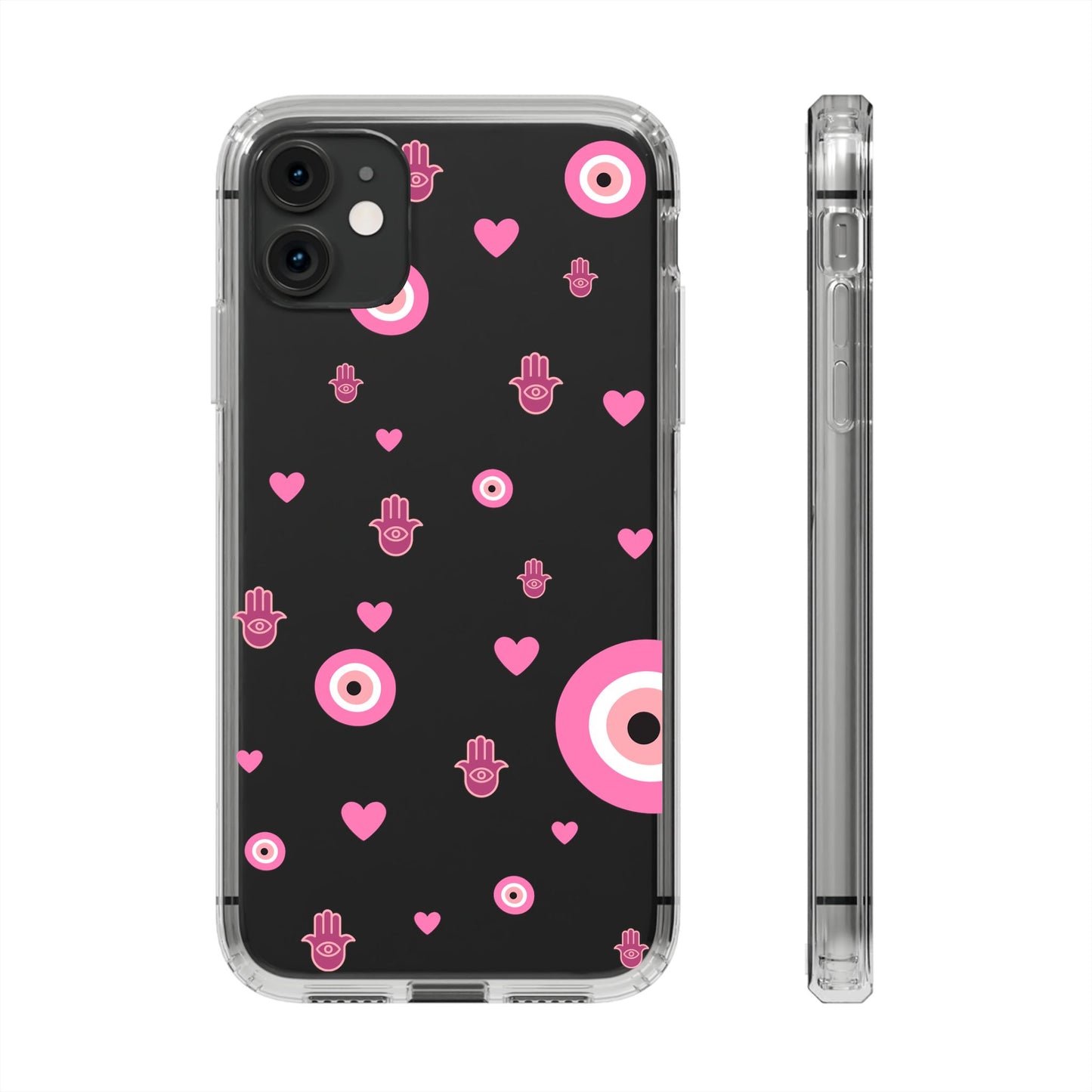 Devil's eye & Pink Hamsa Hand Clear Phone Case