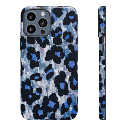 Blue & Black Leopard Print Phone Case – Bold Animal Pattern for iPhone & Samsung