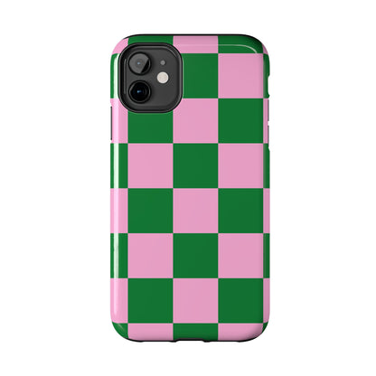 Pink Retro Checkered Phone Case – 90s Aesthetic, Vintage Grid Pattern for iPhone & Samsung
