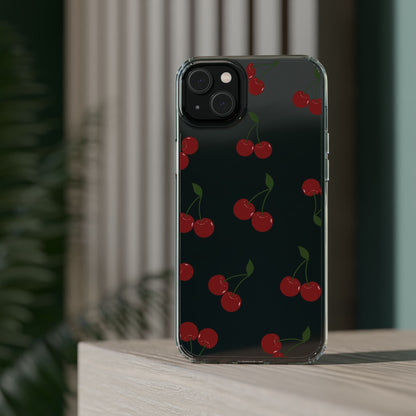 Random Cherry Pattern Clear Phone Case – Playful and Protective