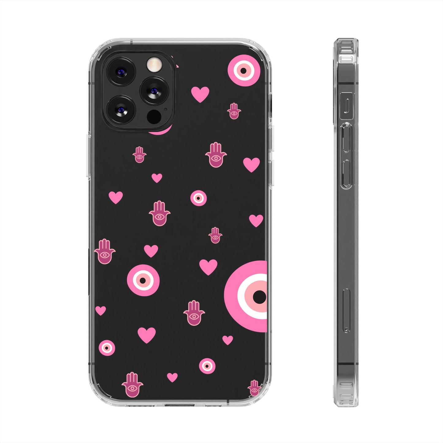 Devil's eye & Pink Hamsa Hand Clear Phone Case