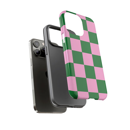 Pink Retro Checkered Phone Case – 90s Aesthetic, Vintage Grid Pattern for iPhone & Samsung - JGUS