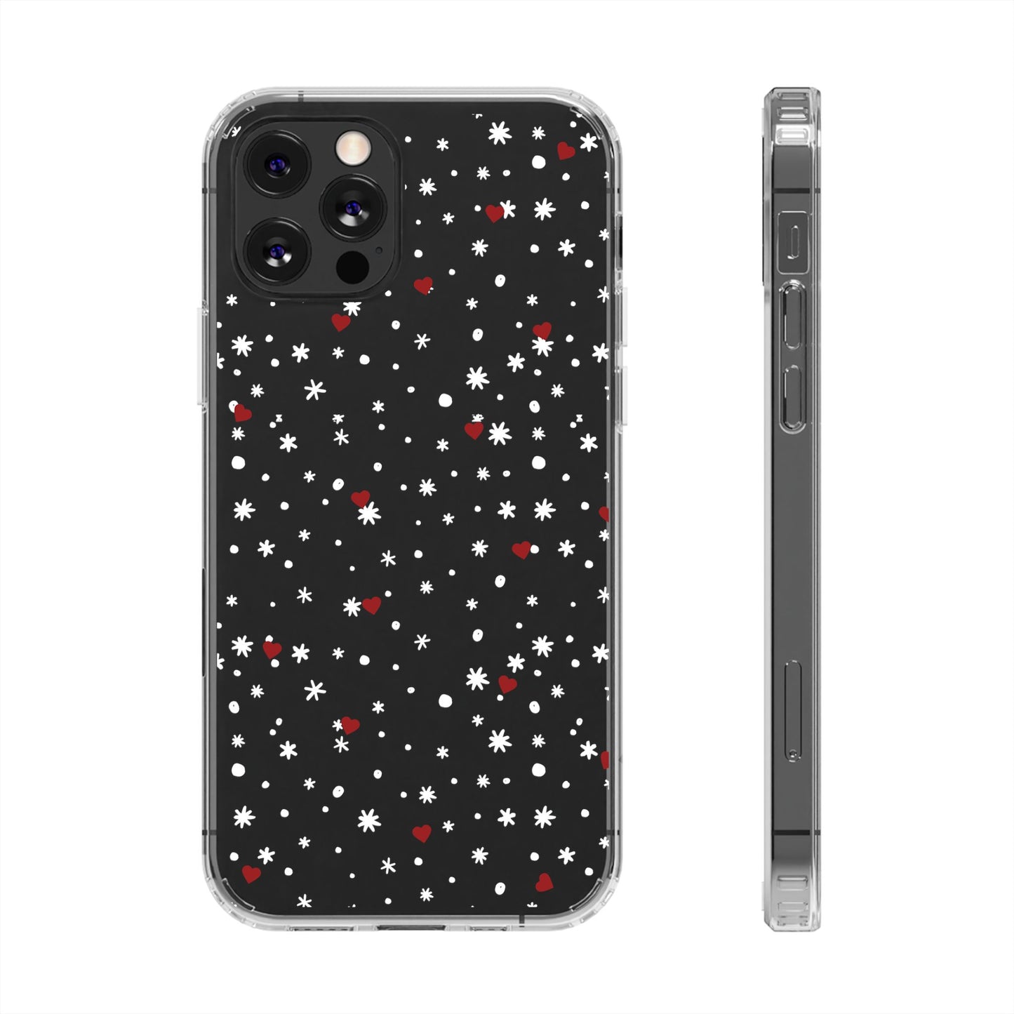 Snowy Hearts Clear Phone Case