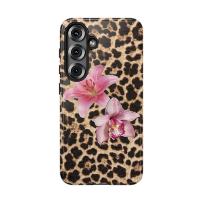 Leopard Print Phone Case with Pink Flowers – Stylish Floral Animal Design for iPhone & Samsung