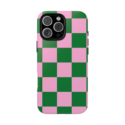 Pink Retro Checkered Phone Case – 90s Aesthetic, Vintage Grid Pattern for iPhone & Samsung - JGUS