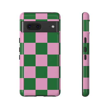 Pink Retro Checkered Phone Case – 90s Aesthetic, Vintage Grid Pattern for iPhone & Samsung - JGUS