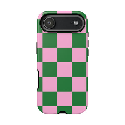 Pink Retro Checkered Phone Case – 90s Aesthetic, Vintage Grid Pattern for iPhone & Samsung - JGUS