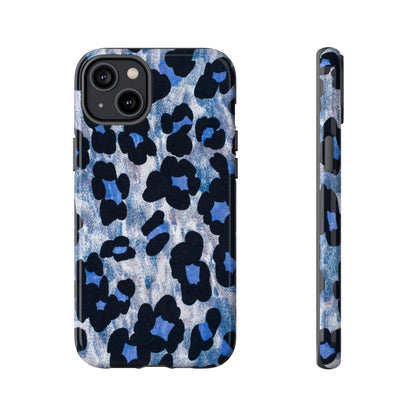 Blue & Black Leopard Print Phone Case – Bold Animal Pattern for iPhone & Samsung
