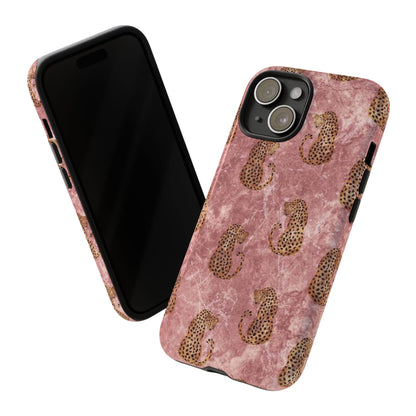 Pink Leopard Print Marble Phone Case – Cute Animal Design for iPhone & Samsung