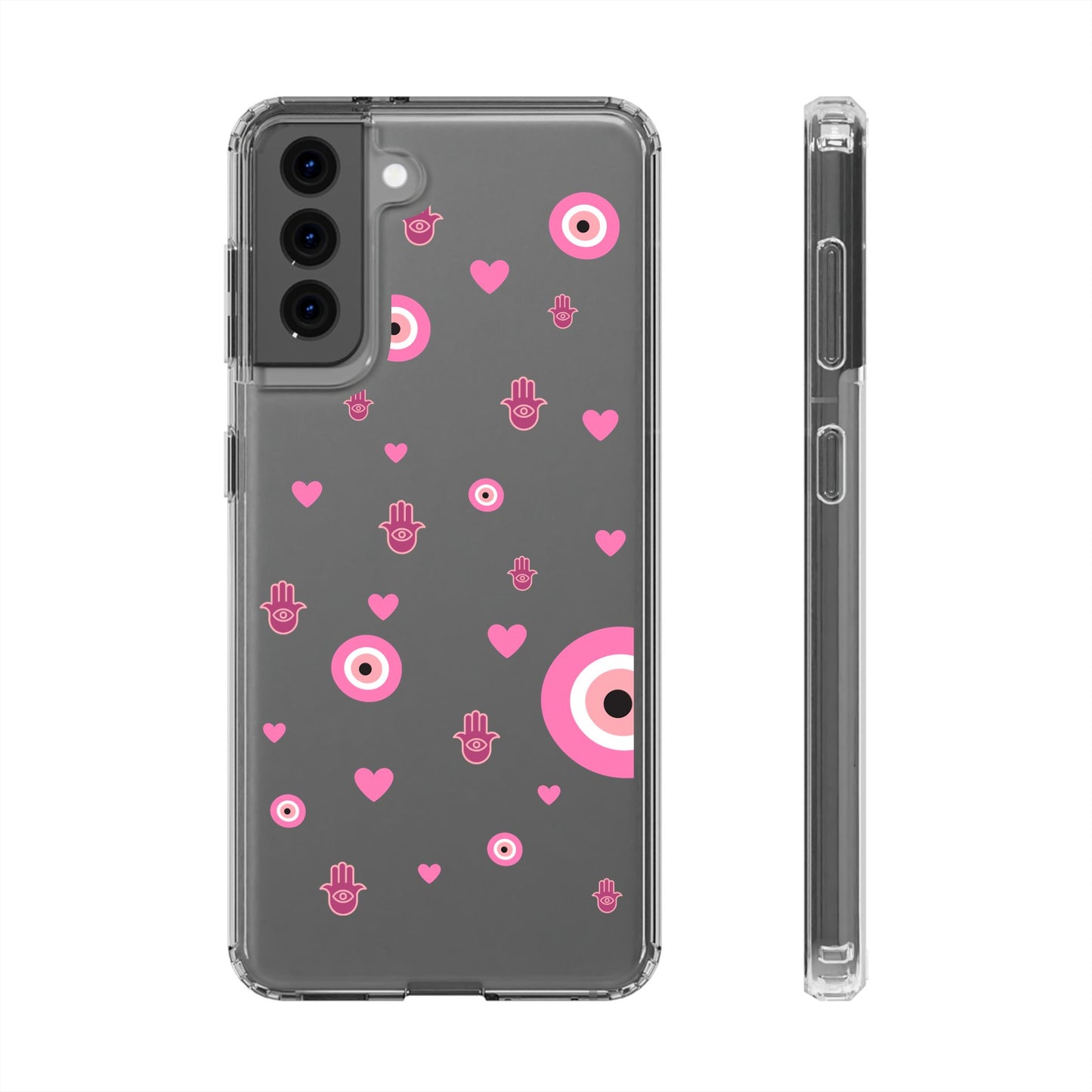 Devil's eye & Pink Hamsa Hand Clear Phone Case