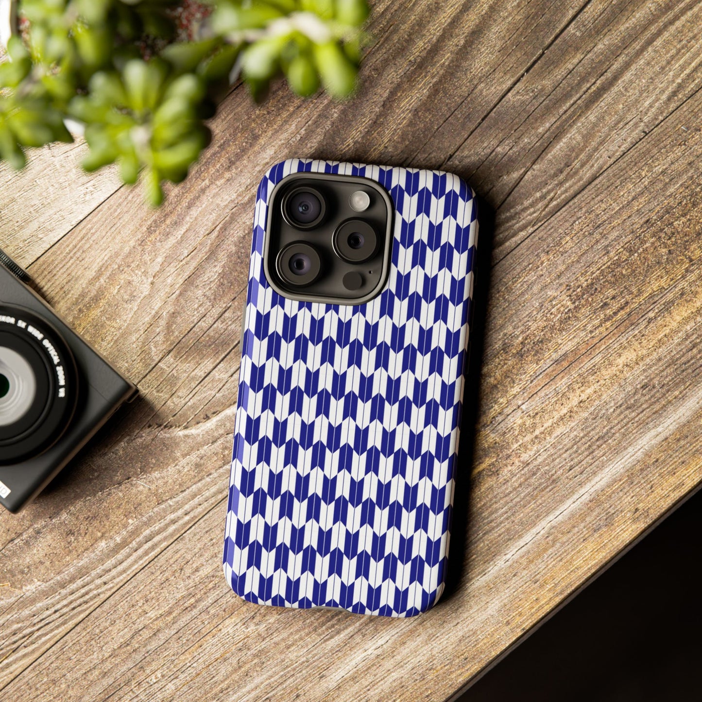 Navy Blue Geometric Phone Case for iPhone Samsung Pixel – Minimal Pattern Modern Aesthetic - JGUS