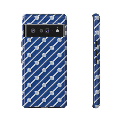 Navy Blue Seashell Phone Case for iPhone Samsung Pixel – Nautical Coastal Stripe Aesthetic - JGUS