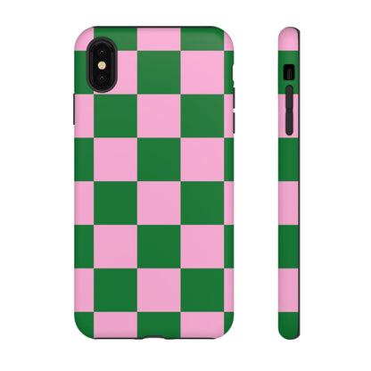 Pink Retro Checkered Phone Case – 90s Aesthetic, Vintage Grid Pattern for iPhone & Samsung - JGUS