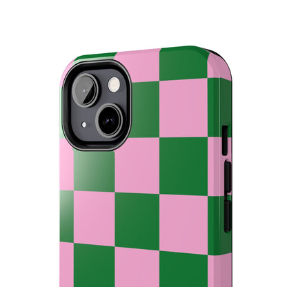 Pink Retro Checkered Phone Case – 90s Aesthetic, Vintage Grid Pattern for iPhone & Samsung