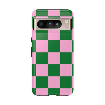 Pink Retro Checkered Phone Case – 90s Aesthetic, Vintage Grid Pattern for iPhone & Samsung - JGUS