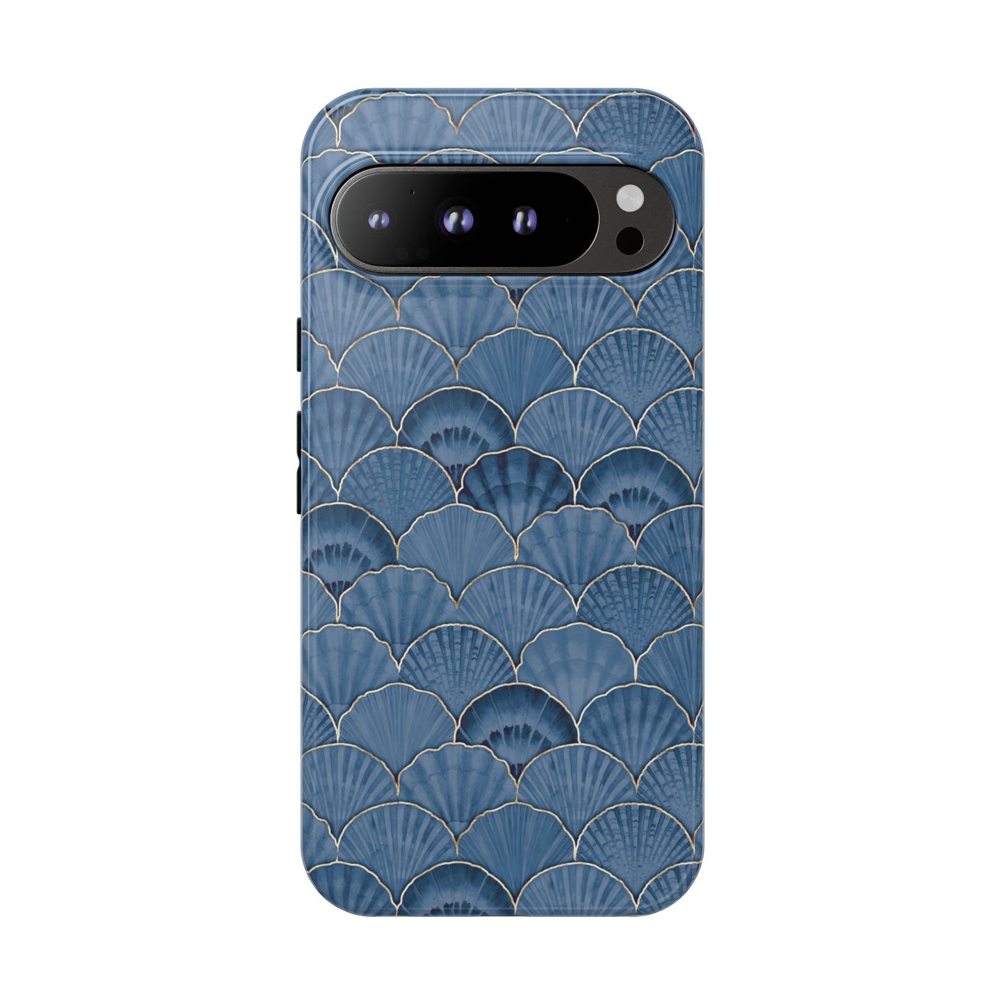 Blue Scallop Phone Case for iPhone Samsung Pixel – Art Deco Fan Gold Luxury Aesthetic - JGUS