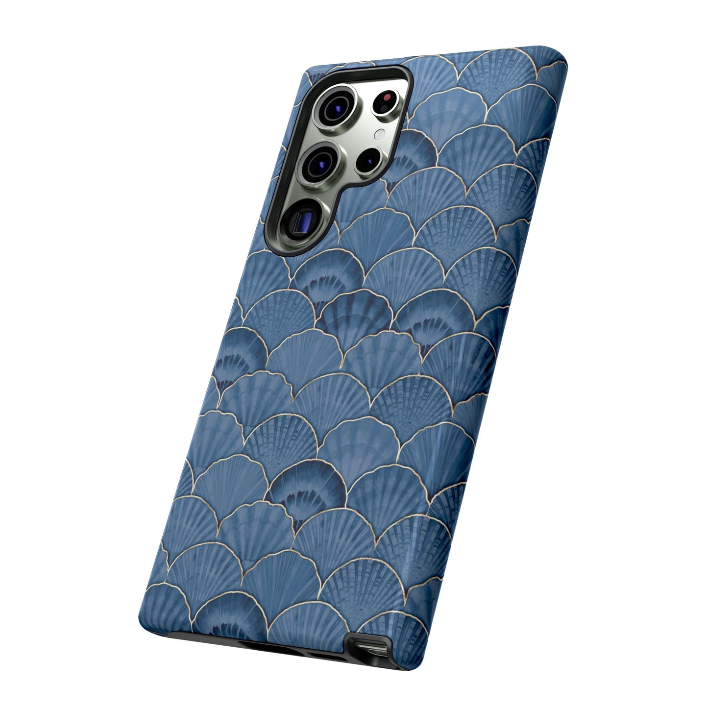 Blue Scallop Phone Case for iPhone Samsung Pixel – Art Deco Fan Gold Luxury Aesthetic - JGUS