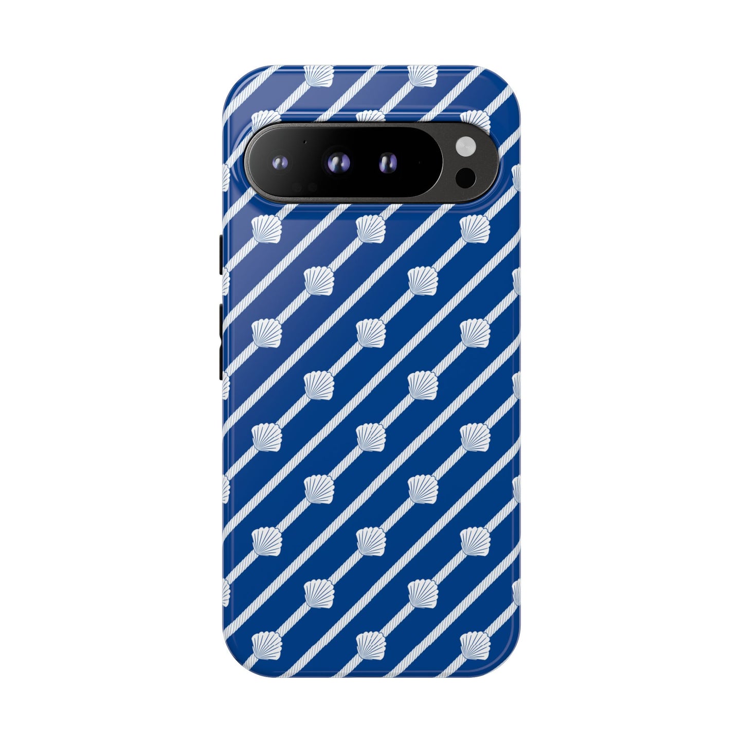 Navy Blue Seashell Phone Case for iPhone Samsung Pixel – Nautical Coastal Stripe Aesthetic - JGUS