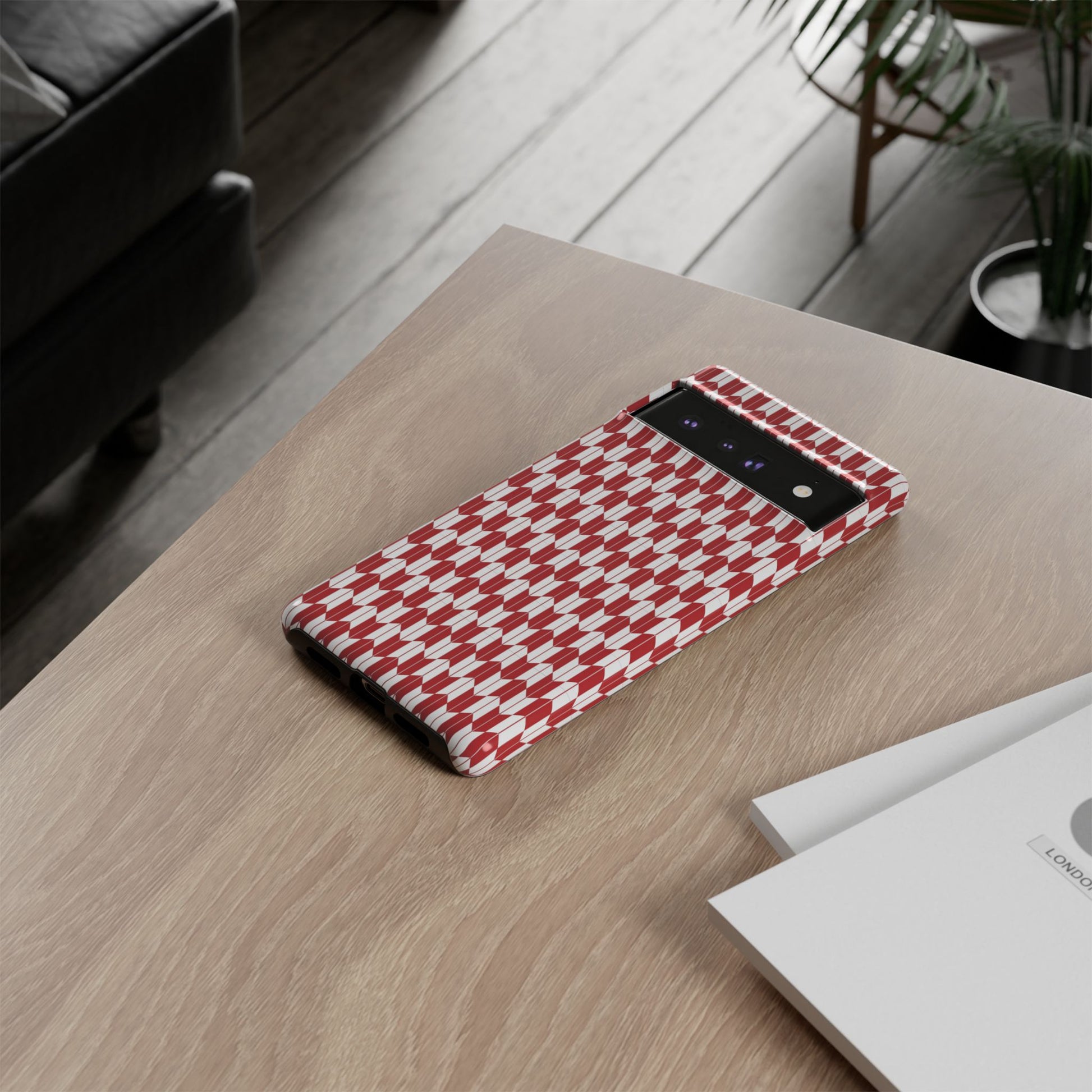 Red Geometric Phone Case for iPhone Samsung Pixel – Bold Pattern Aesthetic Modern Design - JGUS