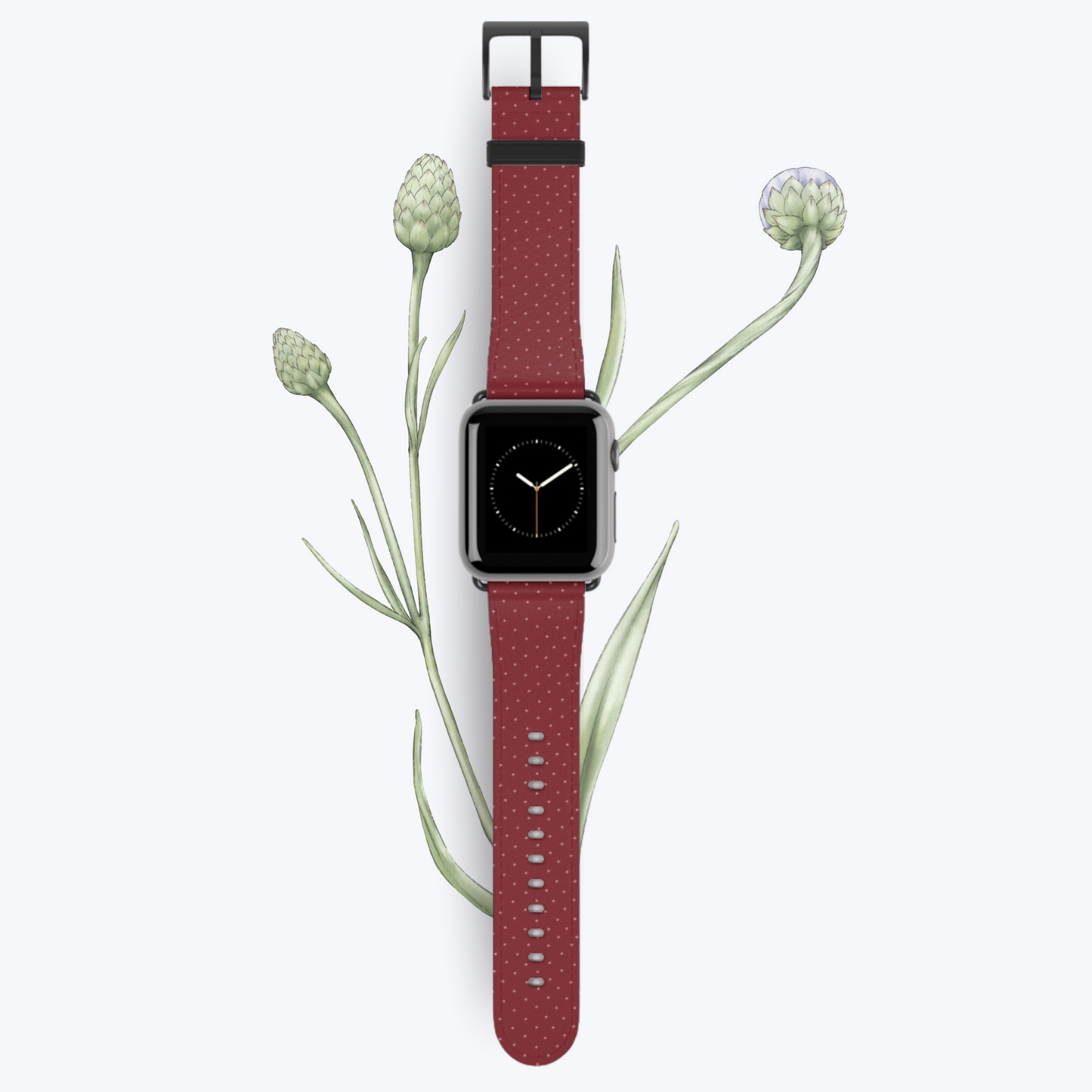 Burgundy & White Vegan Leather Apple Watch Band - Eco-Friendly & Festive Design