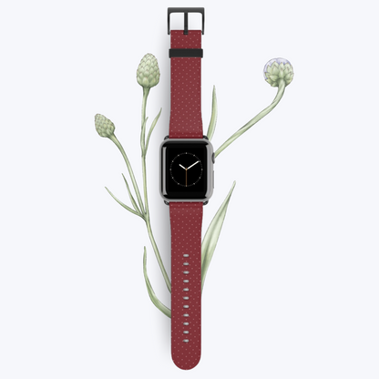 Burgundy & White Vegan Leather Apple Watch Band - Eco-Friendly & Festive Design