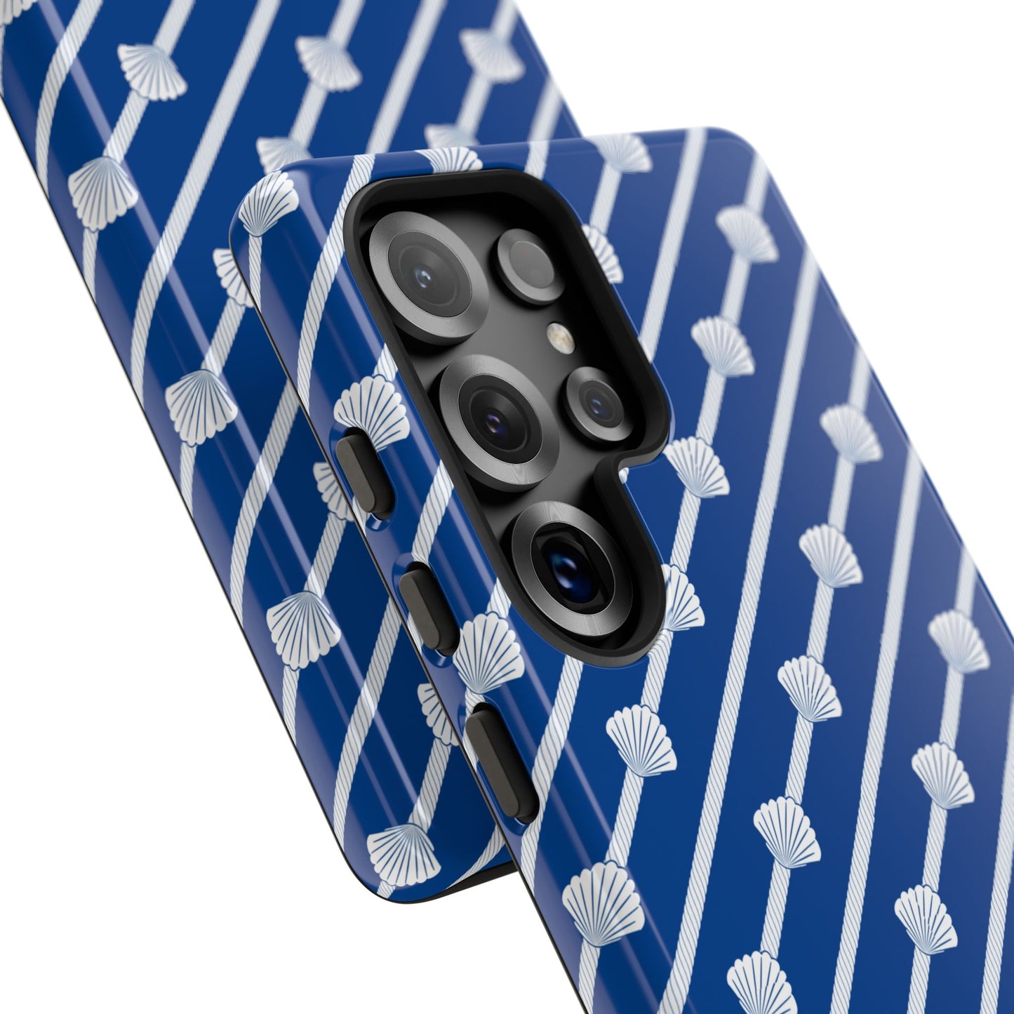 Navy Blue Seashell Phone Case for iPhone Samsung Pixel – Nautical Coastal Stripe Aesthetic - JGUS