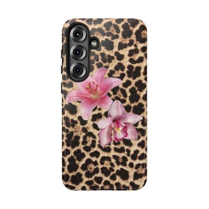 Leopard Print Phone Case with Pink Flowers – Stylish Floral Animal Design for iPhone & Samsung