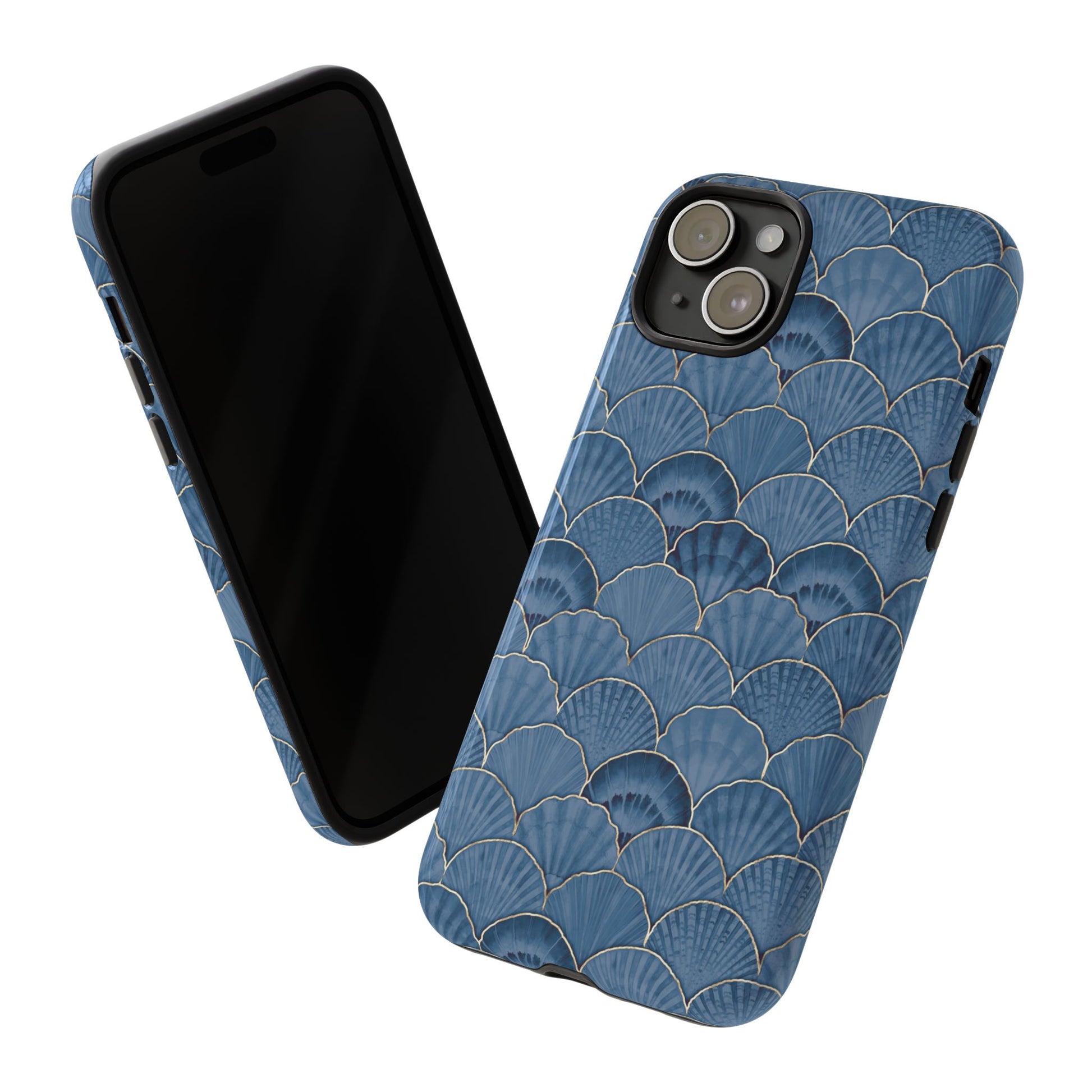 Blue Scallop Phone Case for iPhone Samsung Pixel – Art Deco Fan Gold Luxury Aesthetic - JGUS