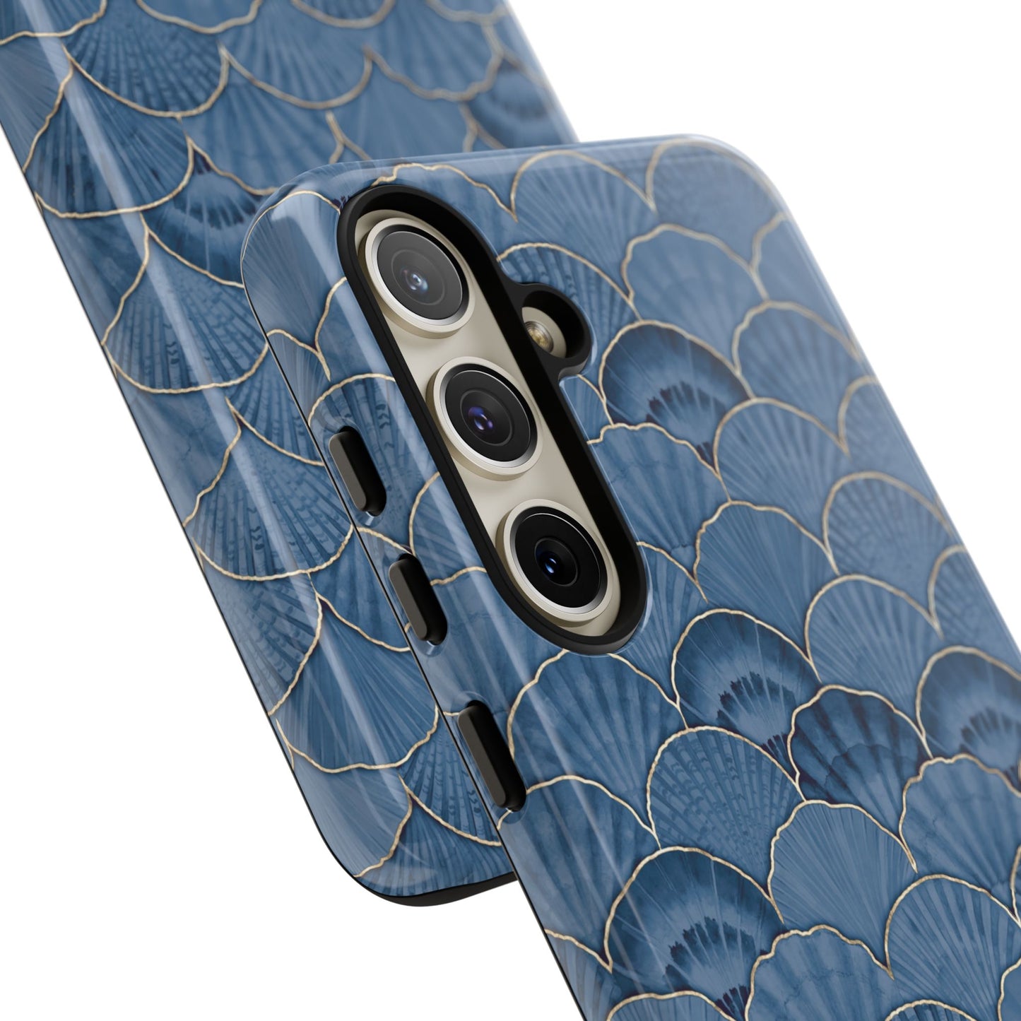 Blue Scallop Phone Case for iPhone Samsung Pixel – Art Deco Fan Gold Luxury Aesthetic - JGUS