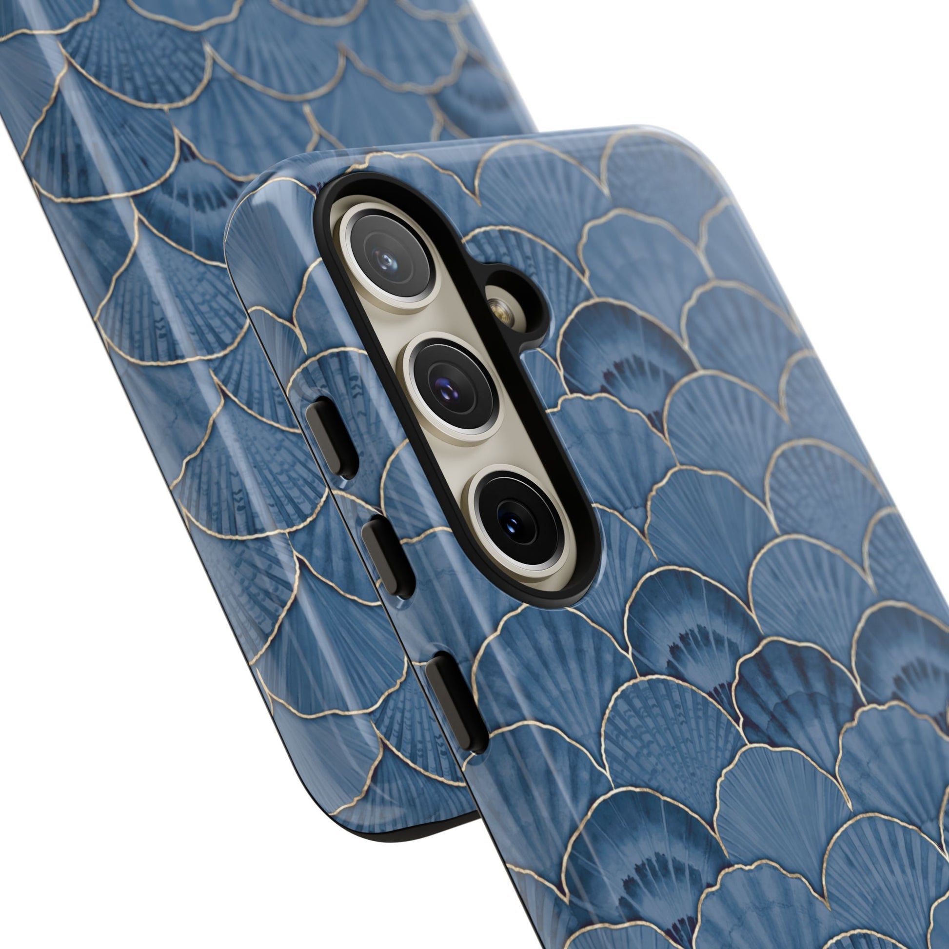 Blue Scallop Phone Case for iPhone Samsung Pixel – Art Deco Fan Gold Luxury Aesthetic - JGUS