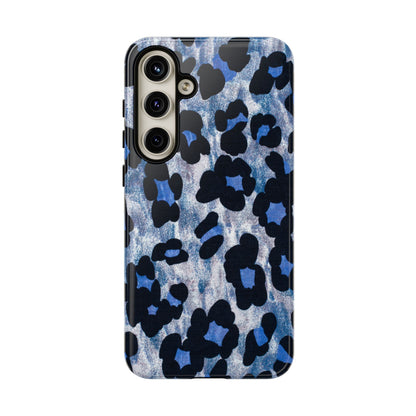 Blue & Black Leopard Print Phone Case – Bold Animal Pattern for iPhone & Samsung