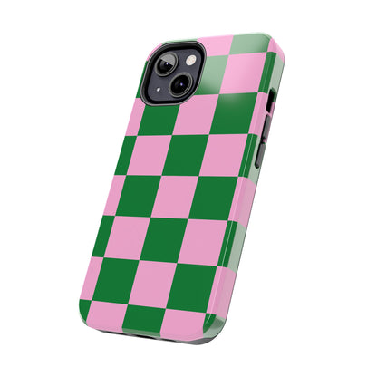 Pink Retro Checkered Phone Case – 90s Aesthetic, Vintage Grid Pattern for iPhone & Samsung