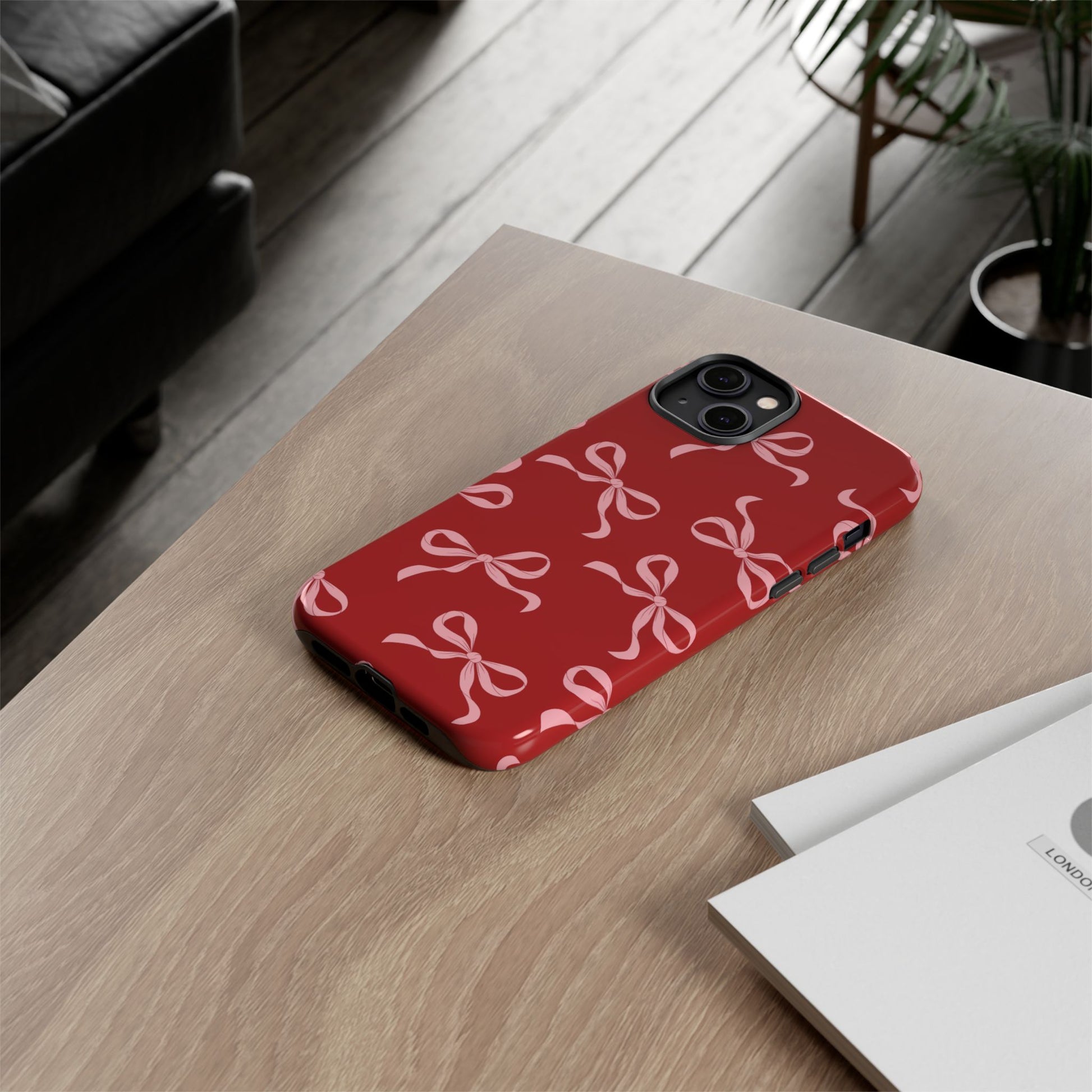 Pink Bows on Red Phone Case - JGUS