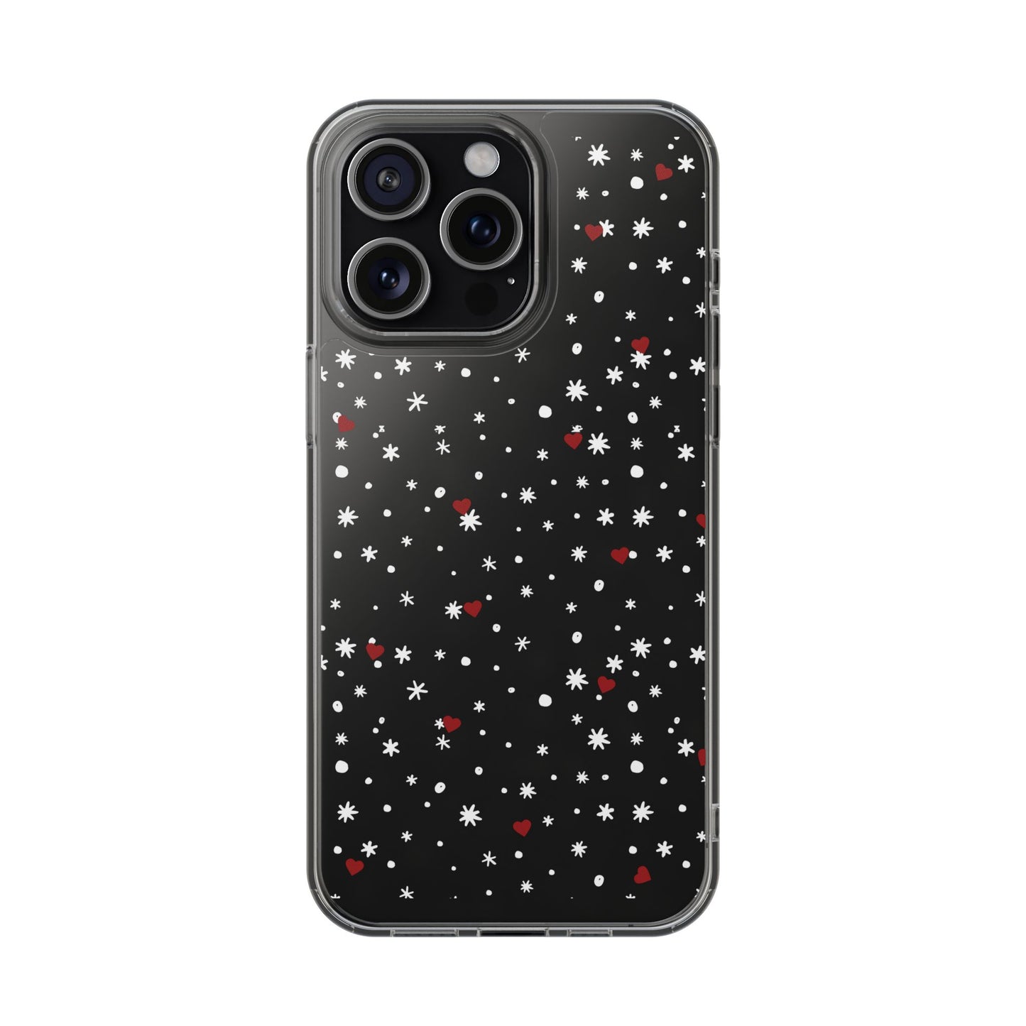 Snowy Hearts Clear Phone Case