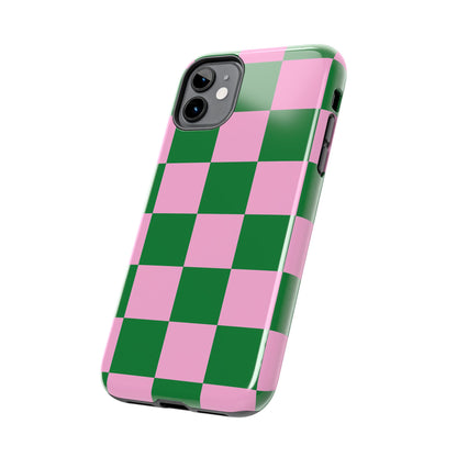 Pink Retro Checkered Phone Case – 90s Aesthetic, Vintage Grid Pattern for iPhone & Samsung