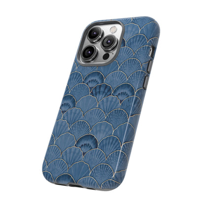 Blue Scallop Phone Case for iPhone Samsung Pixel – Art Deco Fan Gold Luxury Aesthetic - JGUS
