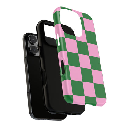 Pink Retro Checkered Phone Case – 90s Aesthetic, Vintage Grid Pattern for iPhone & Samsung - JGUS