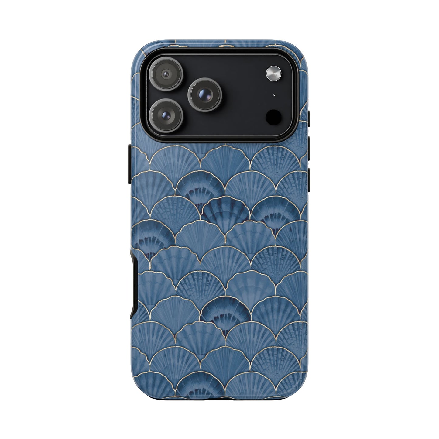 Blue Scallop Phone Case for iPhone Samsung Pixel – Art Deco Fan Gold Luxury Aesthetic - JGUS