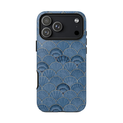 Blue Scallop Phone Case for iPhone Samsung Pixel – Art Deco Fan Gold Luxury Aesthetic - JGUS