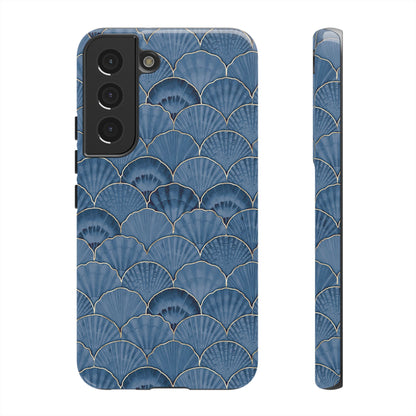 Blue Scallop Phone Case for iPhone Samsung Pixel – Art Deco Fan Gold Luxury Aesthetic - JGUS