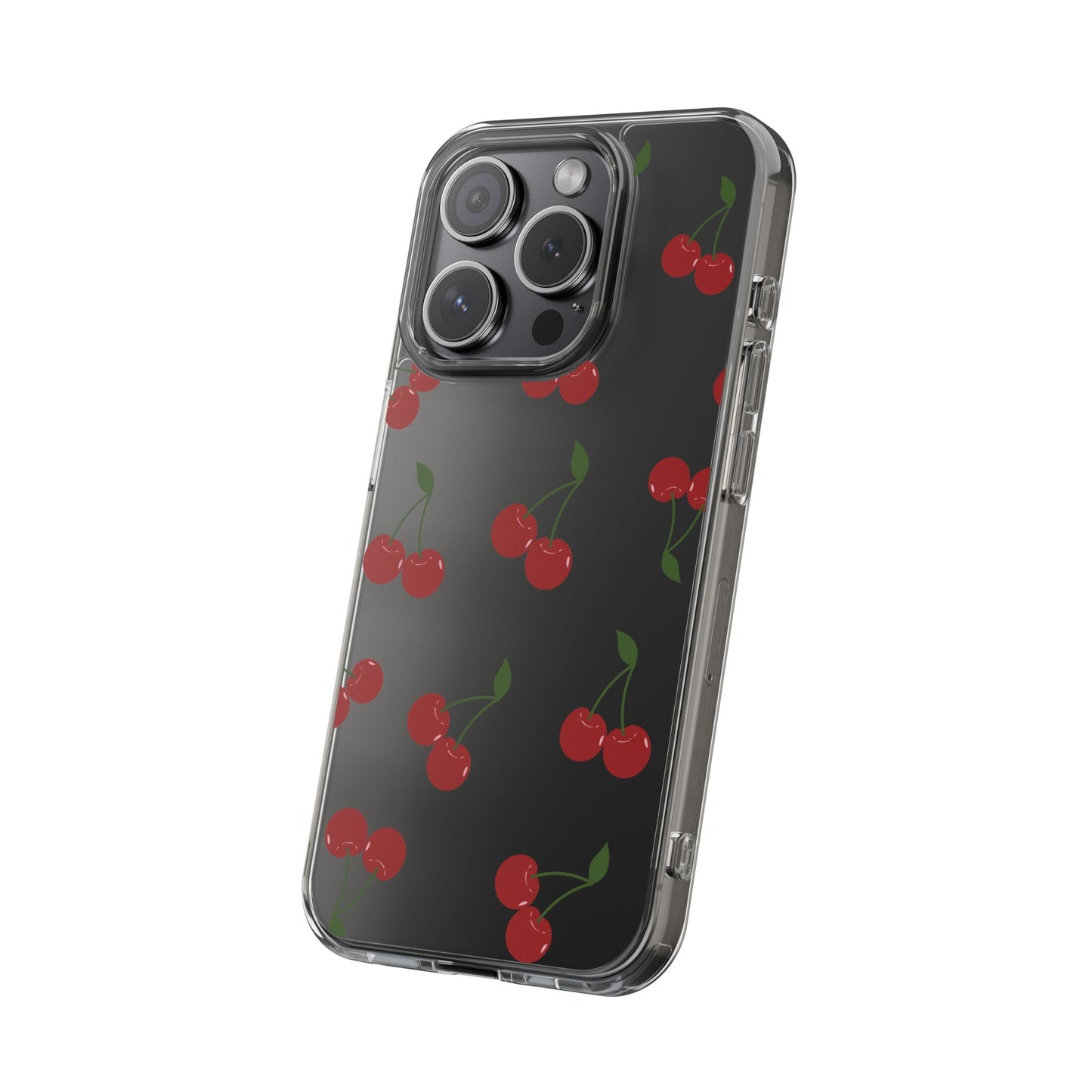 Random Cherry Pattern Clear Phone Case – Playful and Protective